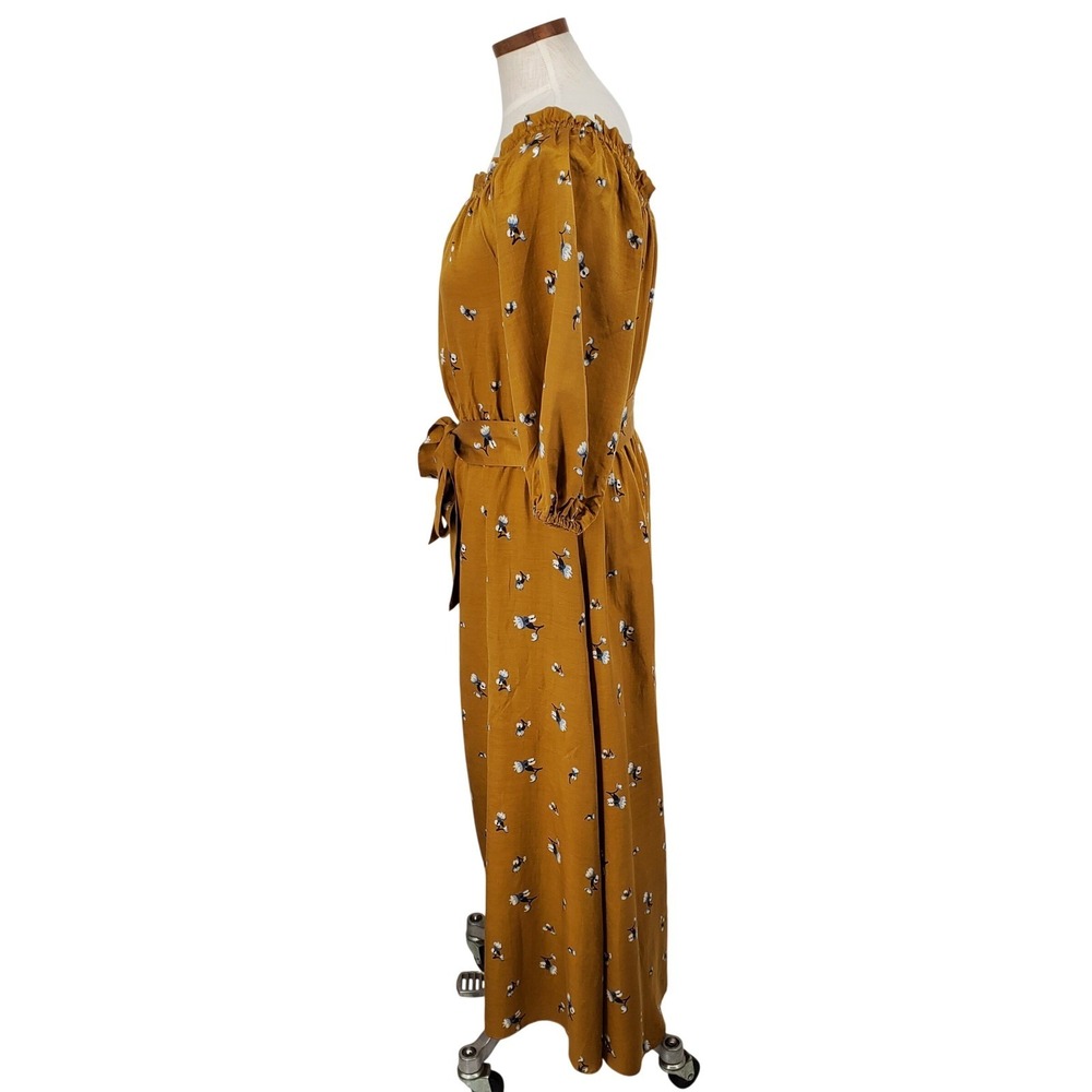 Outerknown Wildflower Dress Womens XS Gold Mustard Floral Silk Organic Cotton‎ - Picture 2 of 10